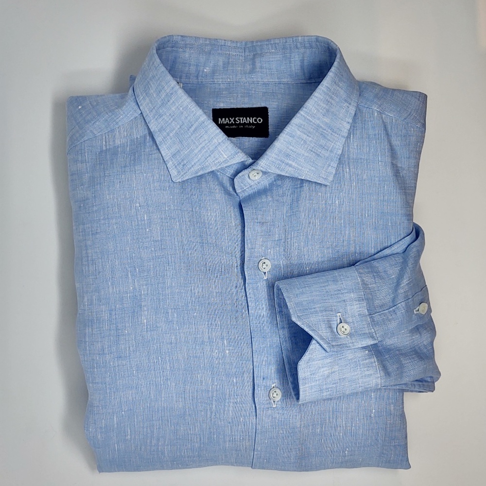 Max Stanco NIB Azure Linen Shirt